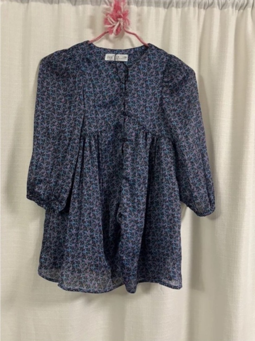 Zara Girls' Blue Floral Long-Sleeve Dress - 3-8 Years